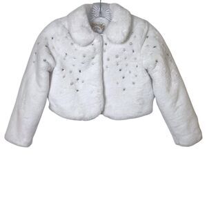 Disney Princess Faux Fur Crop Bolero Jacket Girls 5/6 White Pearl Rhinestone